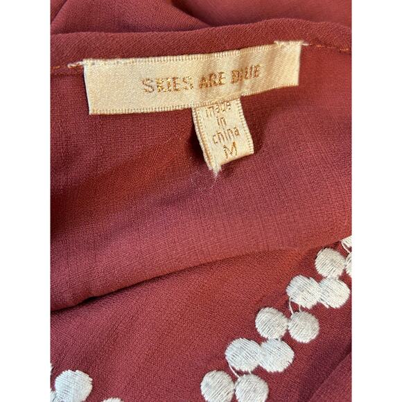 Skies Are Blue Medium‎ Boho Top Embroidered Festival Maroon Empire | Stitch Fix - Picture 3 of 9